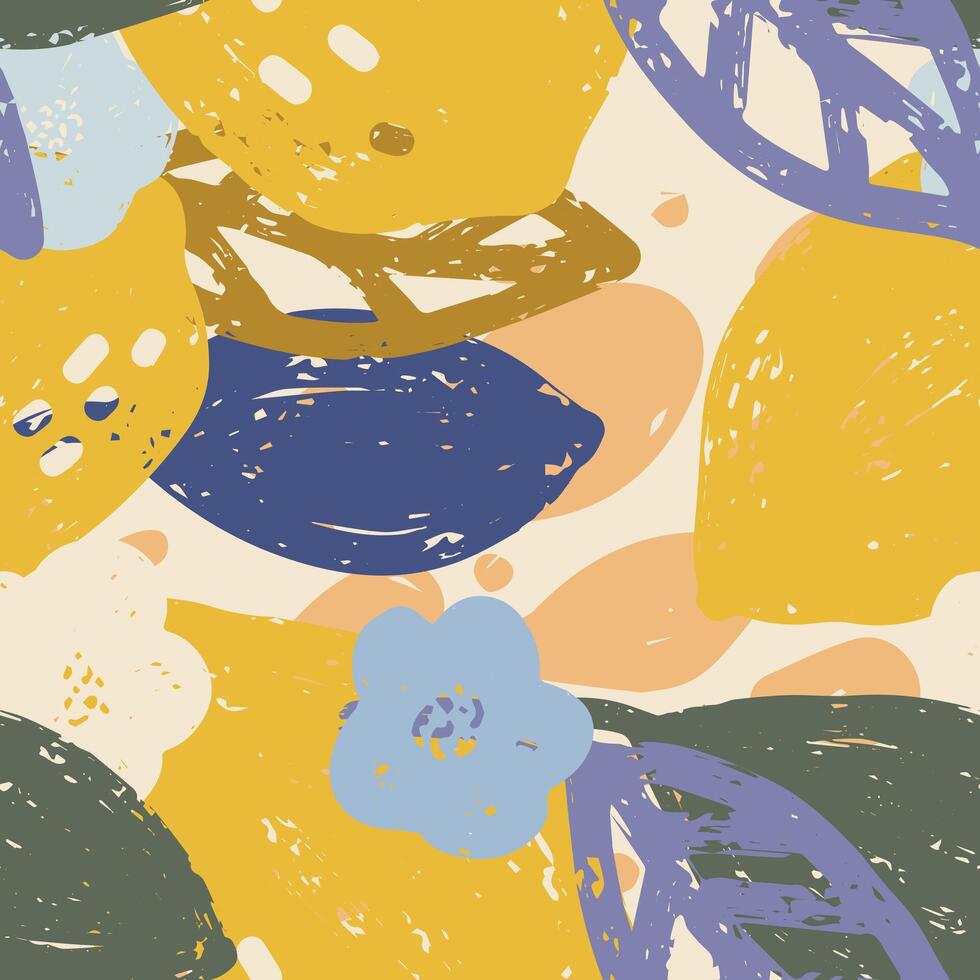 lemon and blue background with yellow and blue flowers vector