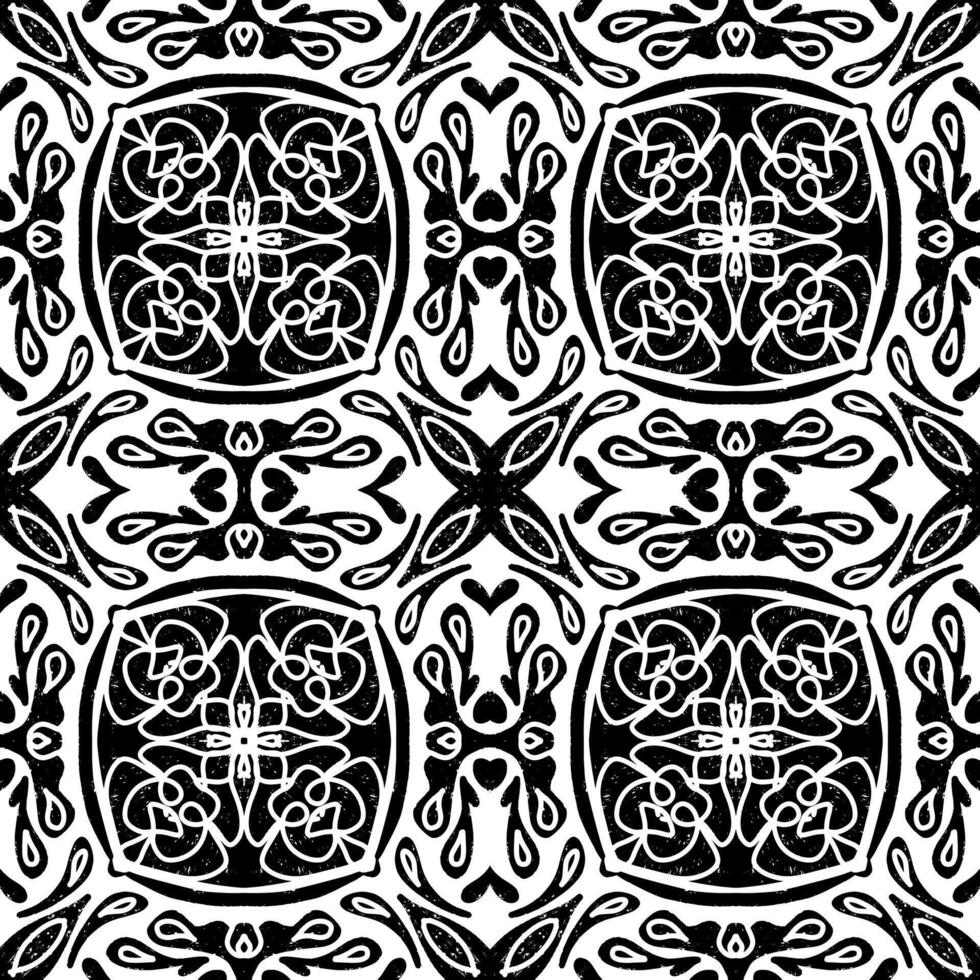 a black and white seamless pattern with ornate designs vector