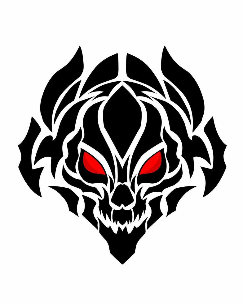 illustration graphic of tribal art design red-eyed devil face tattoo vector