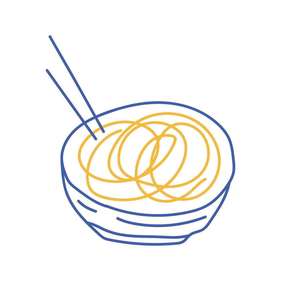 Japanese ramen noodle soup. hand drawn outline illustration on white background. vector