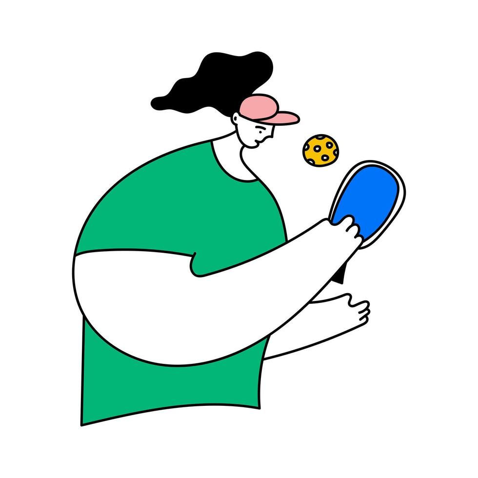 Woman playing pickleball. hand drawn illustration on white background. vector