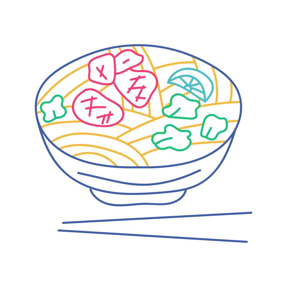 Vietnamese soup - Pho bo. hand drawn outline illustration on white background. vector