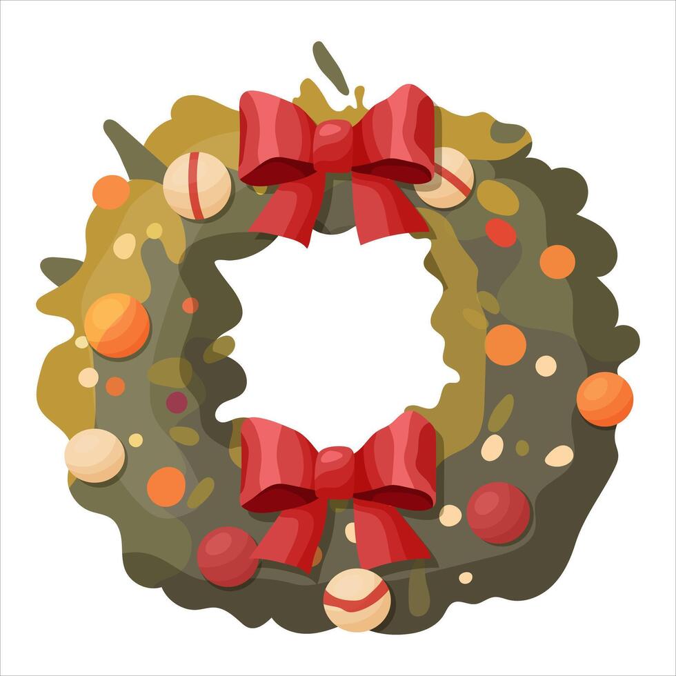 A Christmas wreath with balloons and two red bows vector