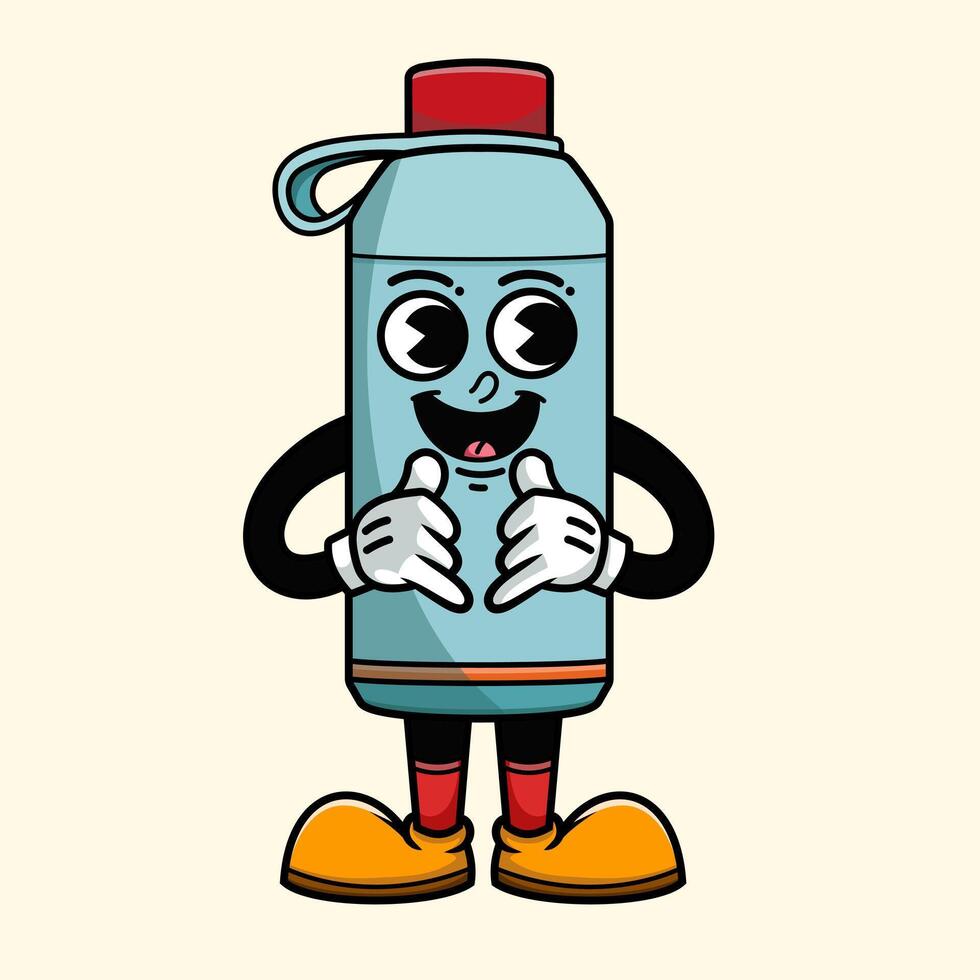 character cartoon Mascot vintage water blue aqua color tumbler happy face expression vector