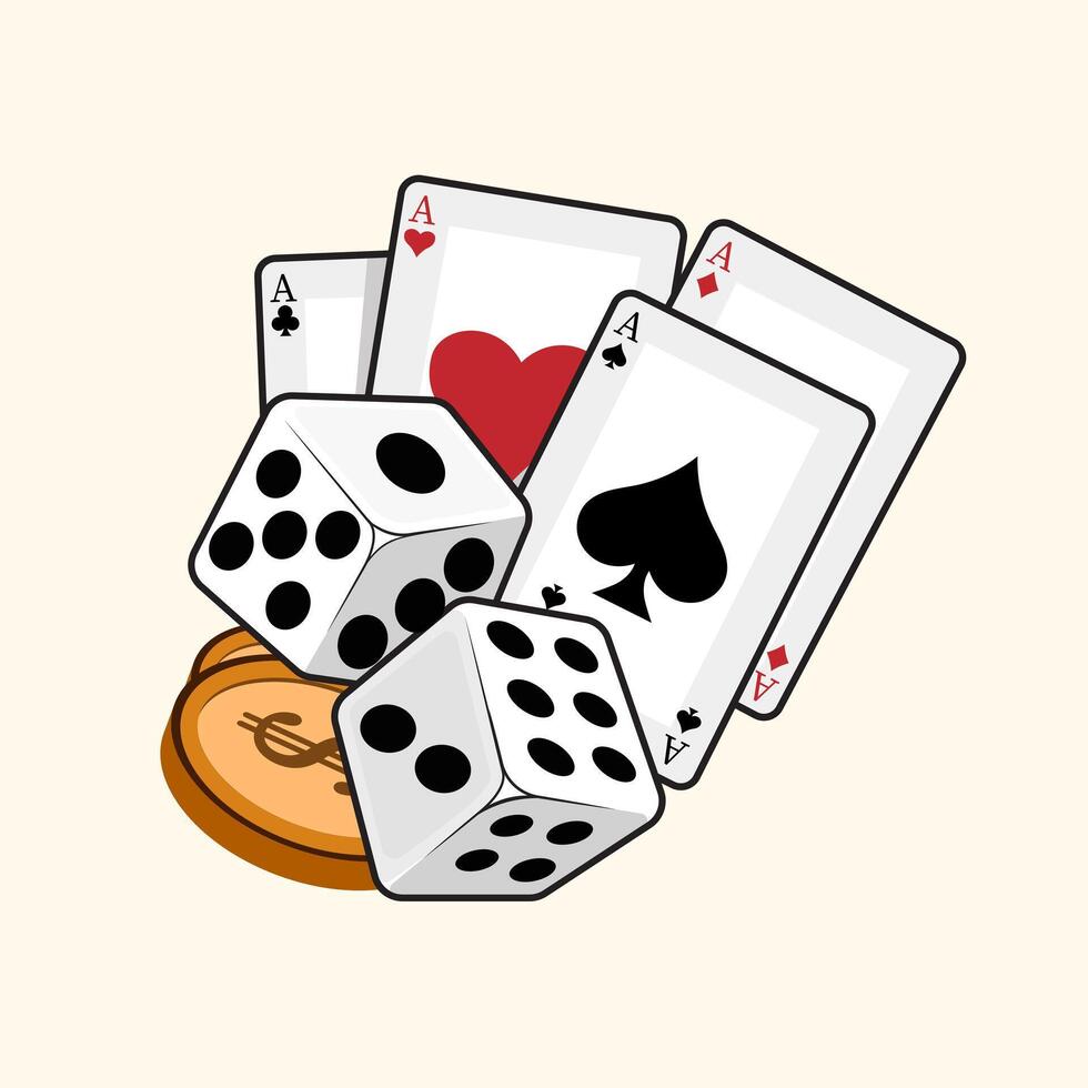 Casino vip greeting banner with poker cards accommodates certain types of gambling activities cartoon set of playing cards aces isolated on white background. Concept gambling, poker. vector