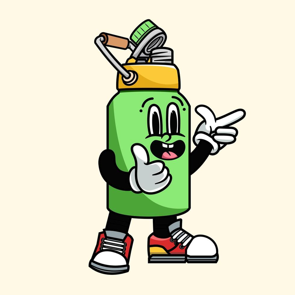 character cartoon Mascot vintage water green color tumbler happy face expression vector