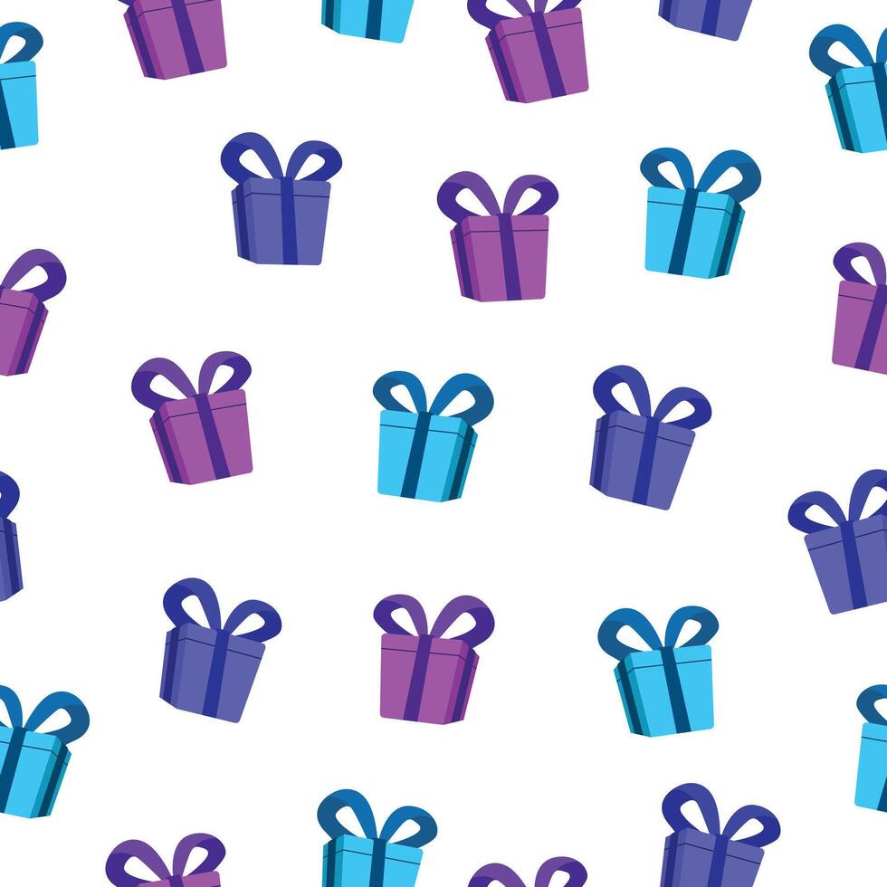 Seamless pattern of colorful gift boxes with ribbon and bow. Xmas presents design for greeting cards, wrapping paper, banners and promotional materials. vector