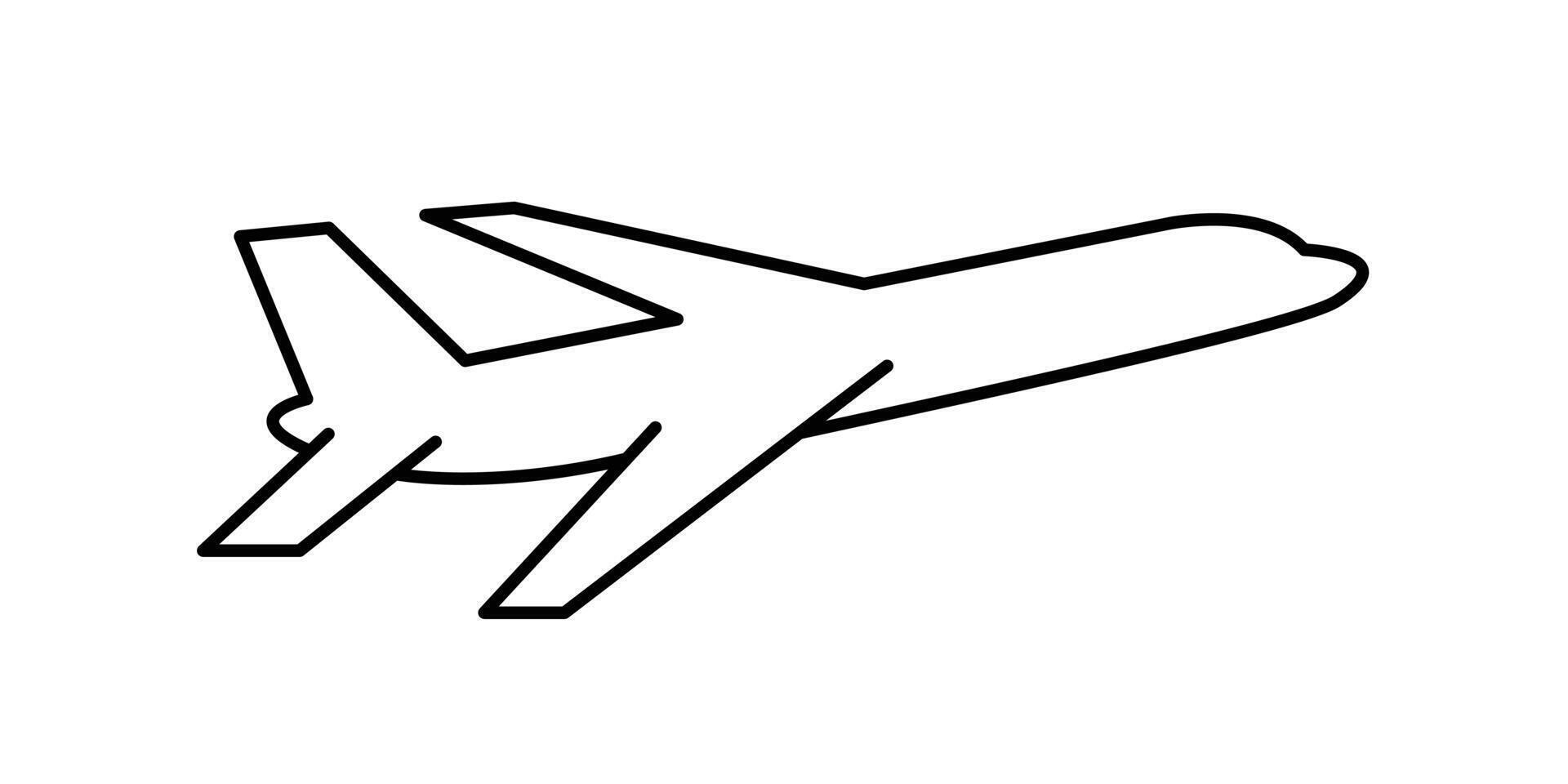 Flying plane icon. Airplane line pictogram isolated on white background. Commercial plane illustration vector