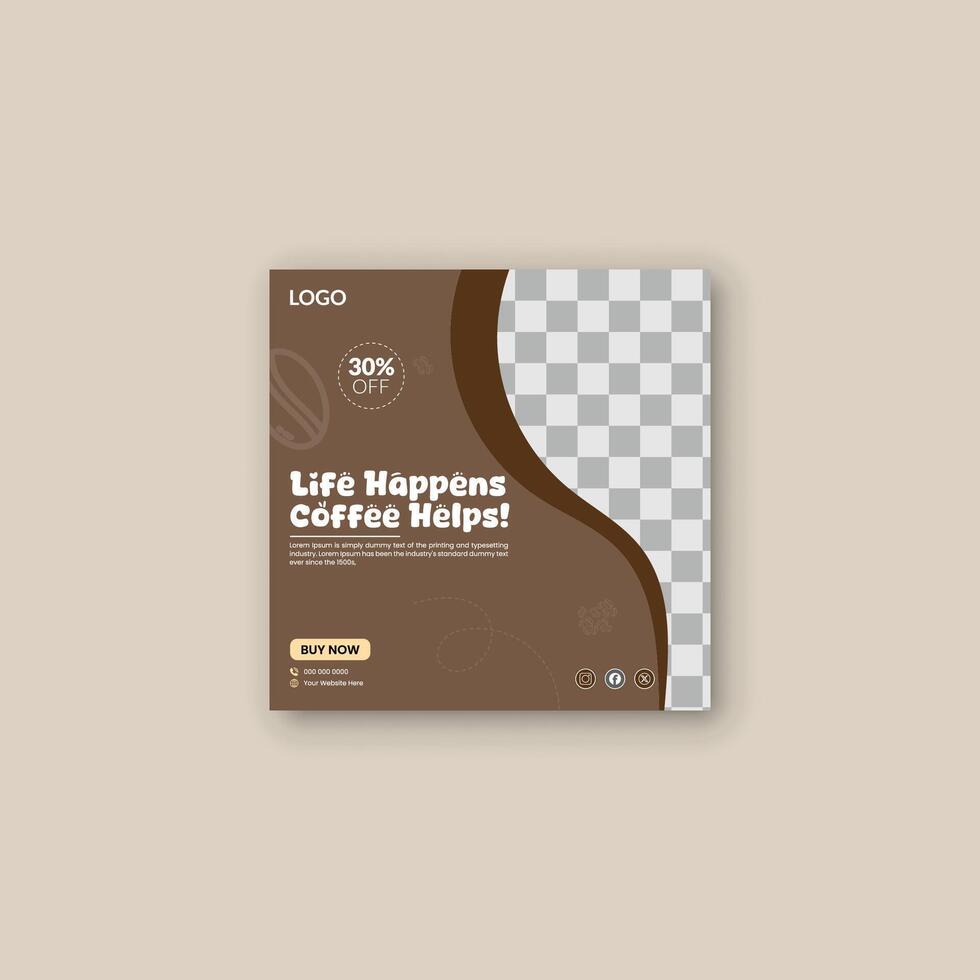 Delicious Coffee Social Media Post, Coffee Social Media Post vector