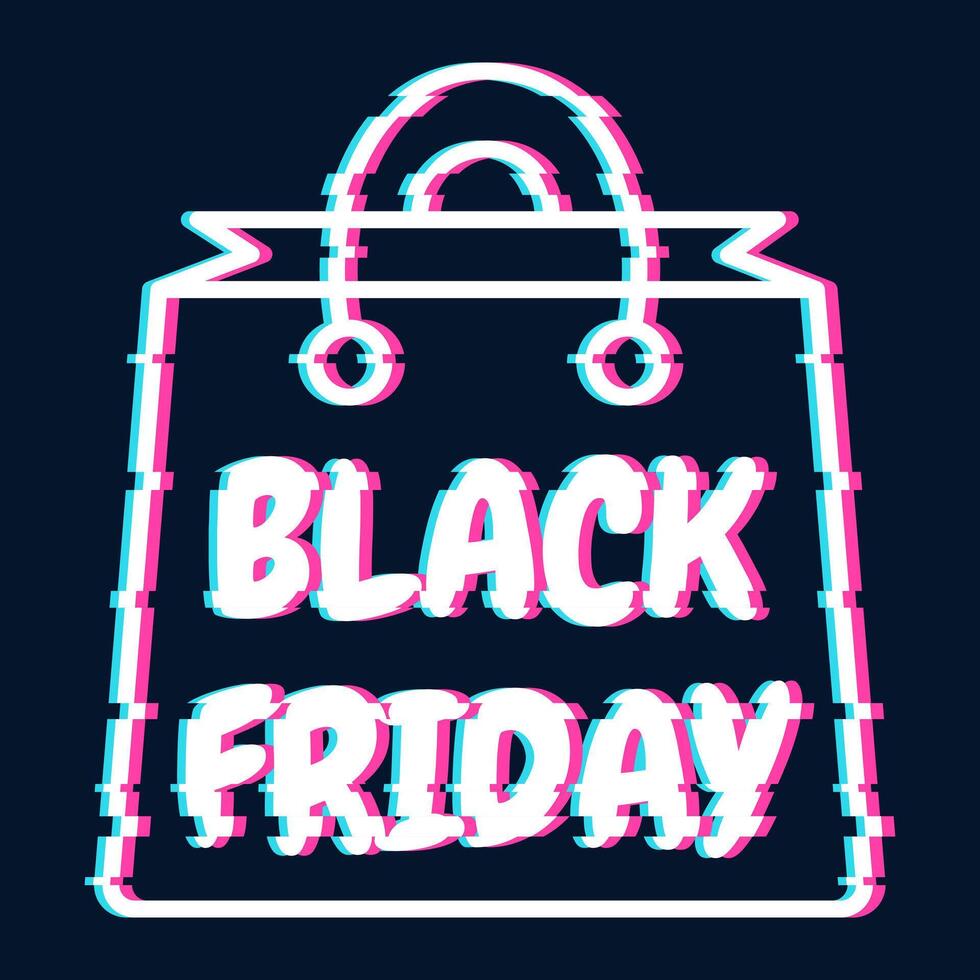 Glitch banner in the shape of a shopping bag for black friday vector