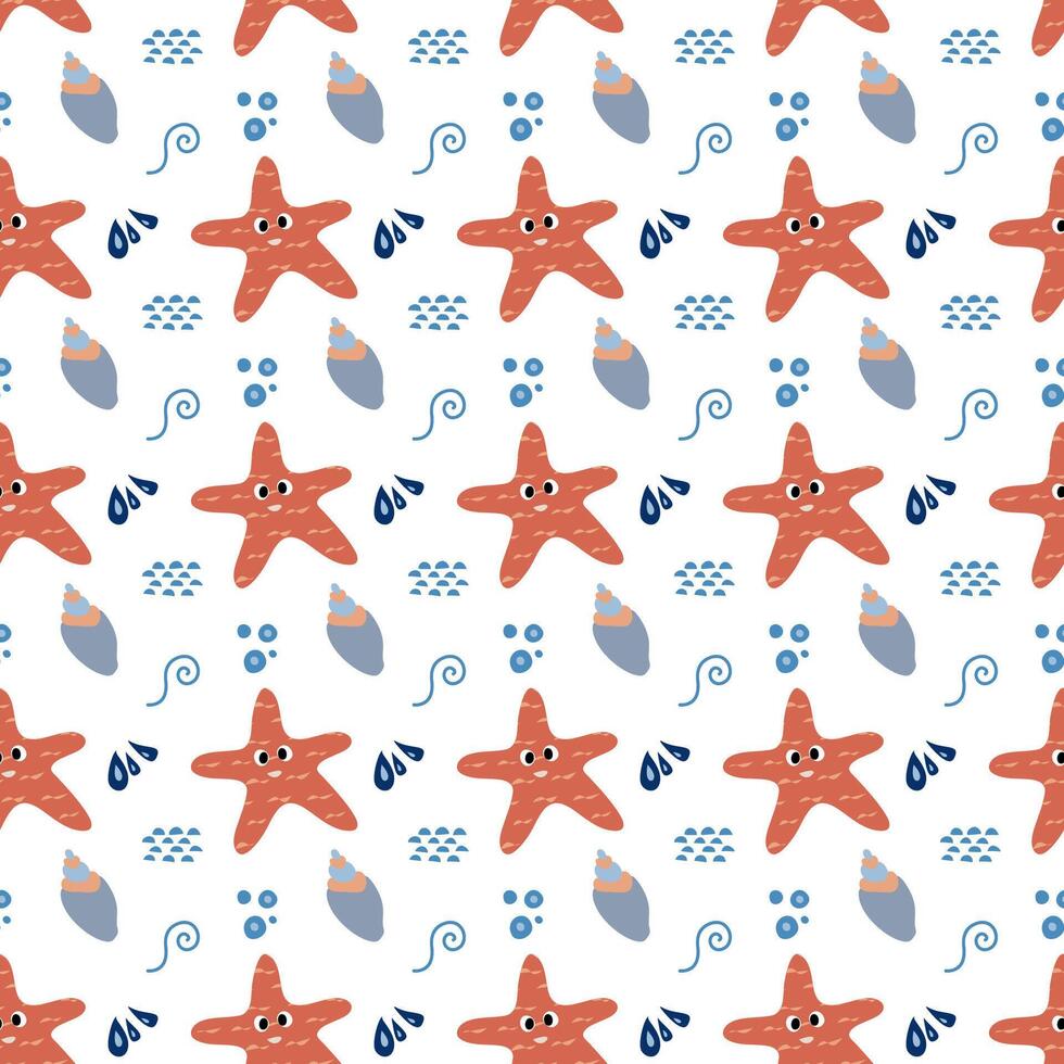Colorful pattern featuring cheerful starfish and aquatic elements in a playful design vector