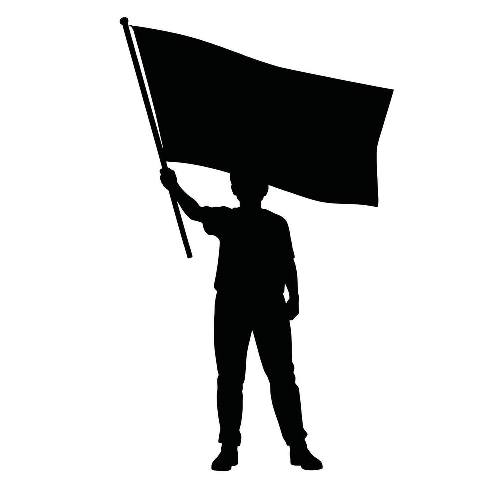 Silhouette of a man holding a black flag vector