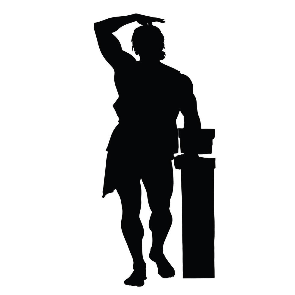 A silhouette of a man holding a large object vector