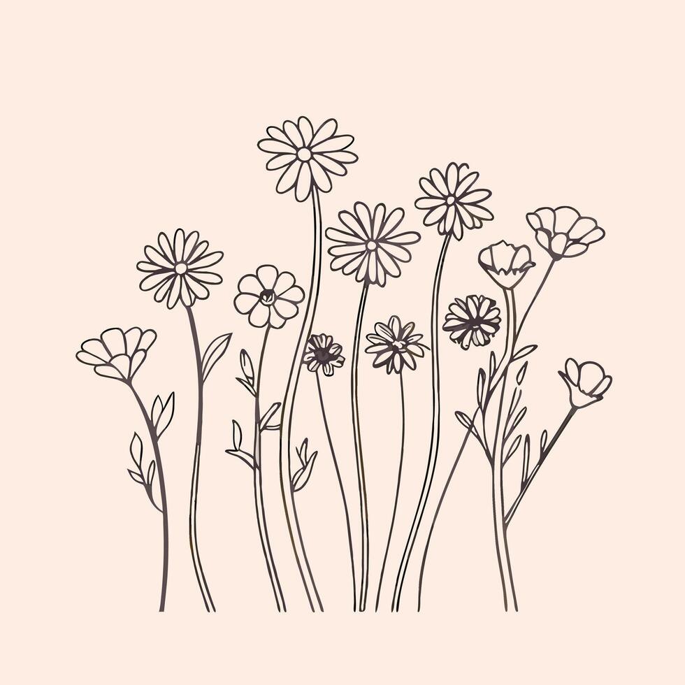 A drawing of flowers on a light pink background vector