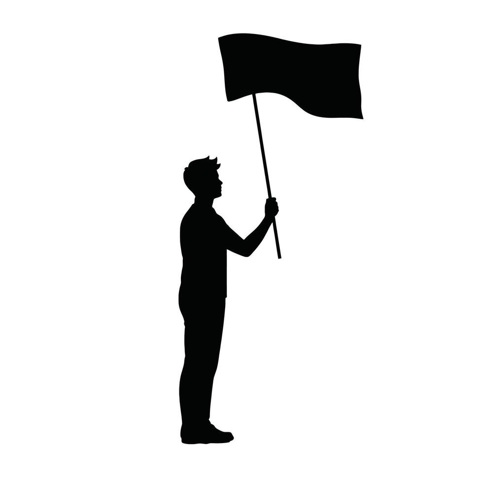Silhouette of man holding a flag vector