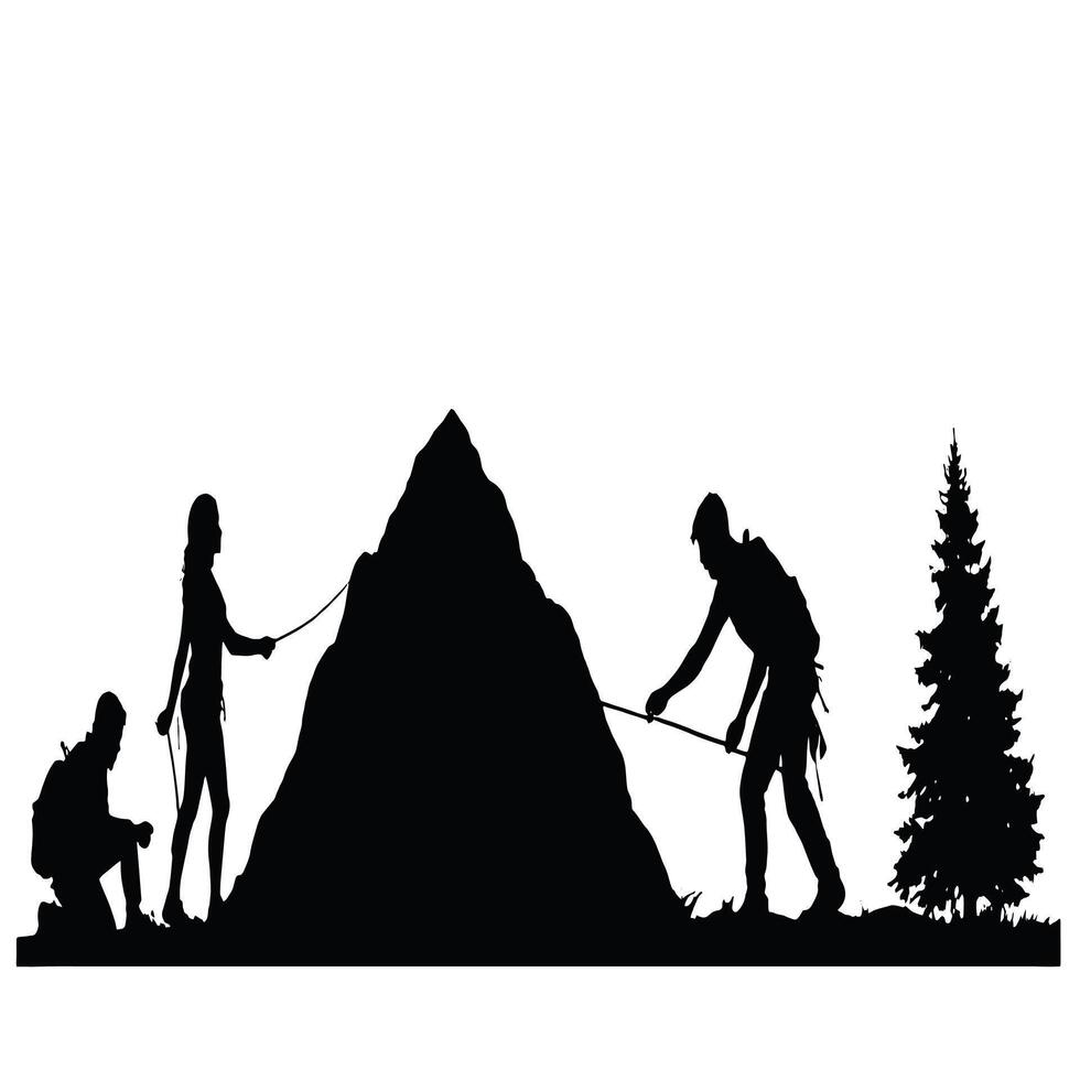 Silhouette of people climbing a mountain vector