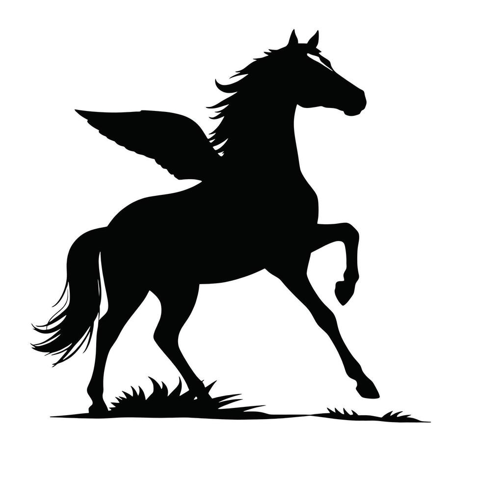 A black silhouette of a horse with wings vector