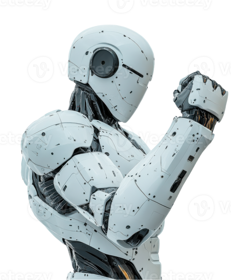 futuristic robot with sleek design stands confidently, showcasing its advanced mechanical features and articulated joints. This captures essence of innovation and technology png