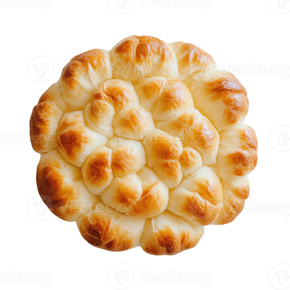 Freshly baked round bread with golden crust and soft texture png