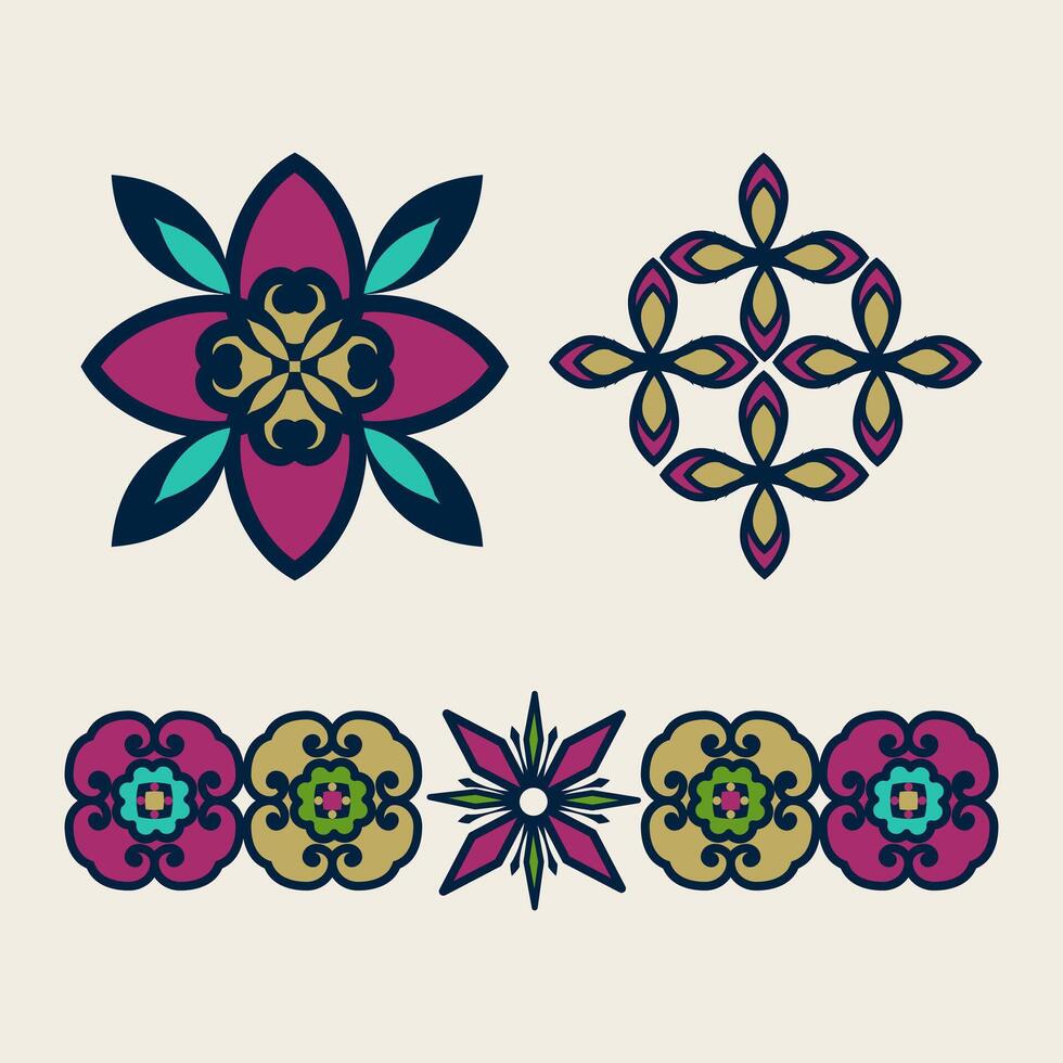 Clip Art Boho Colours Geometry Petal Flowers Abstract Drawing. vector