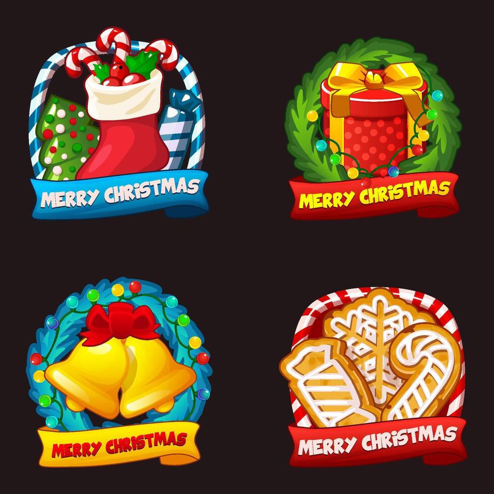 Set of Merry Christmas icons for your design greeting cards, stickers, sites or 2D games. stickers or signs vector