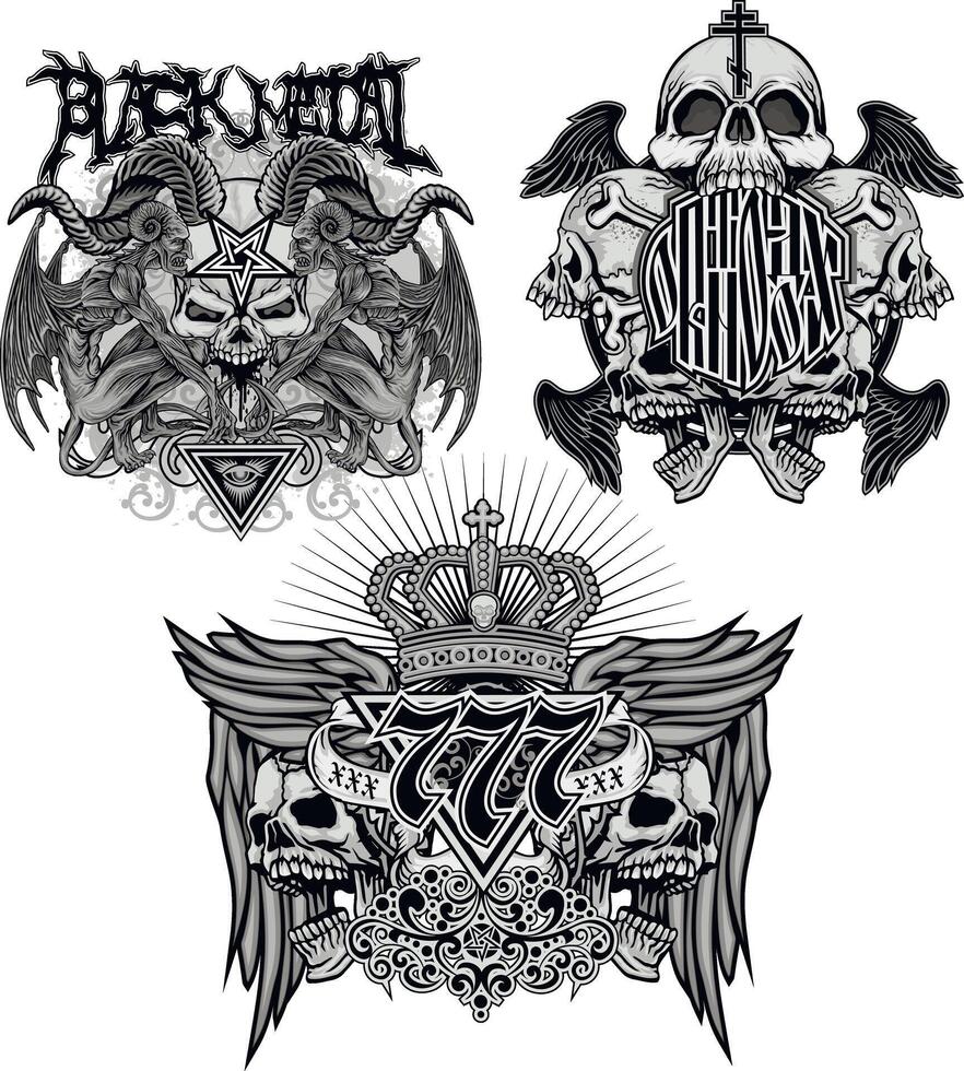 set, gothic sign with skulls vector