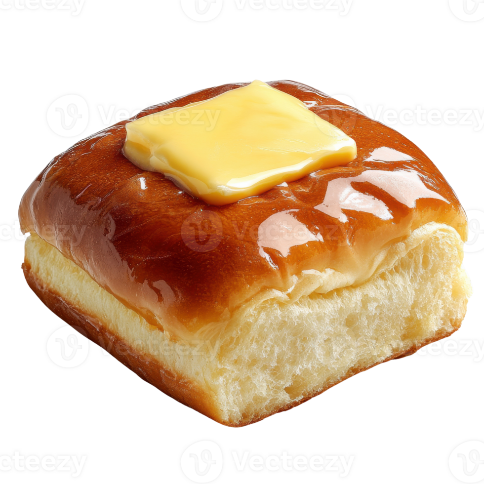 Freshly baked sweet bun with butter on top, perfect for breakfast png
