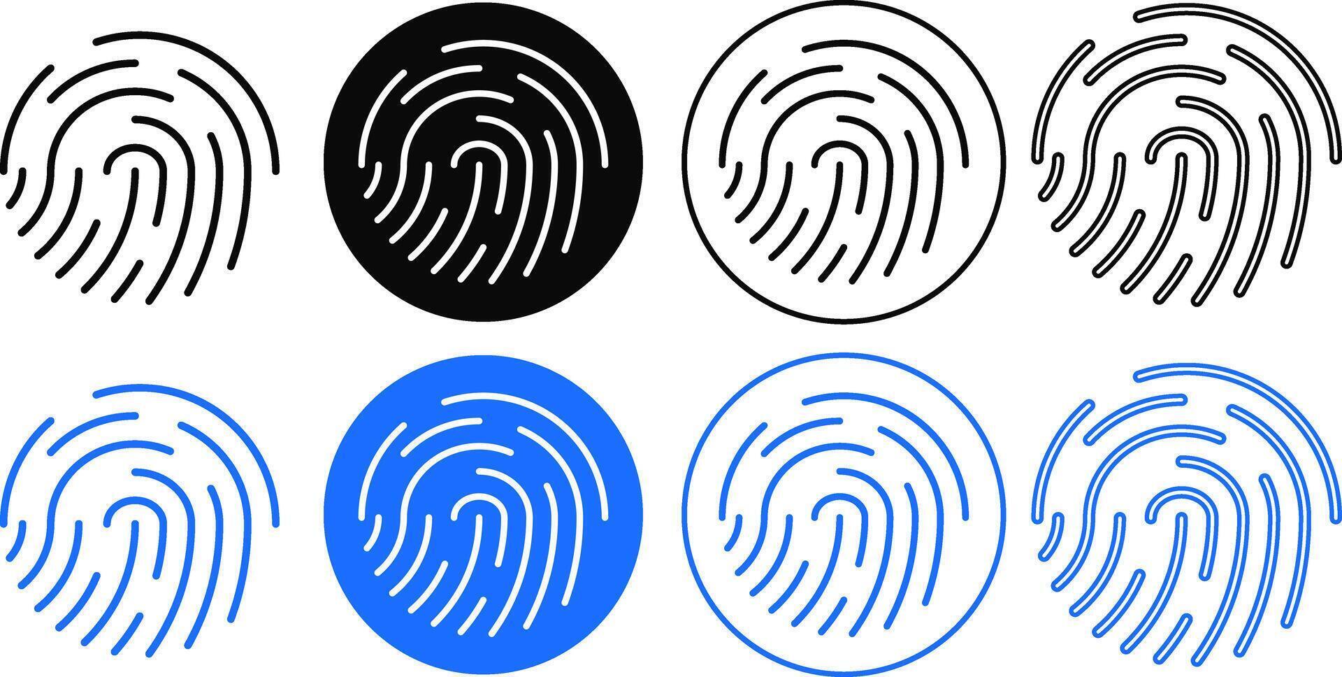 Fingerprint icon set. Security Symbols. mobile dark mode. Finger identity technology concept vector