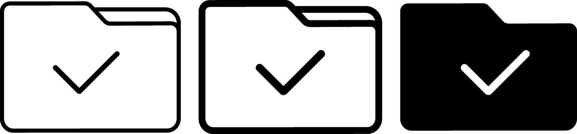 folder icon with check mark set. save folder file icon button. Check mark sign. Archive storage icon symbol vector