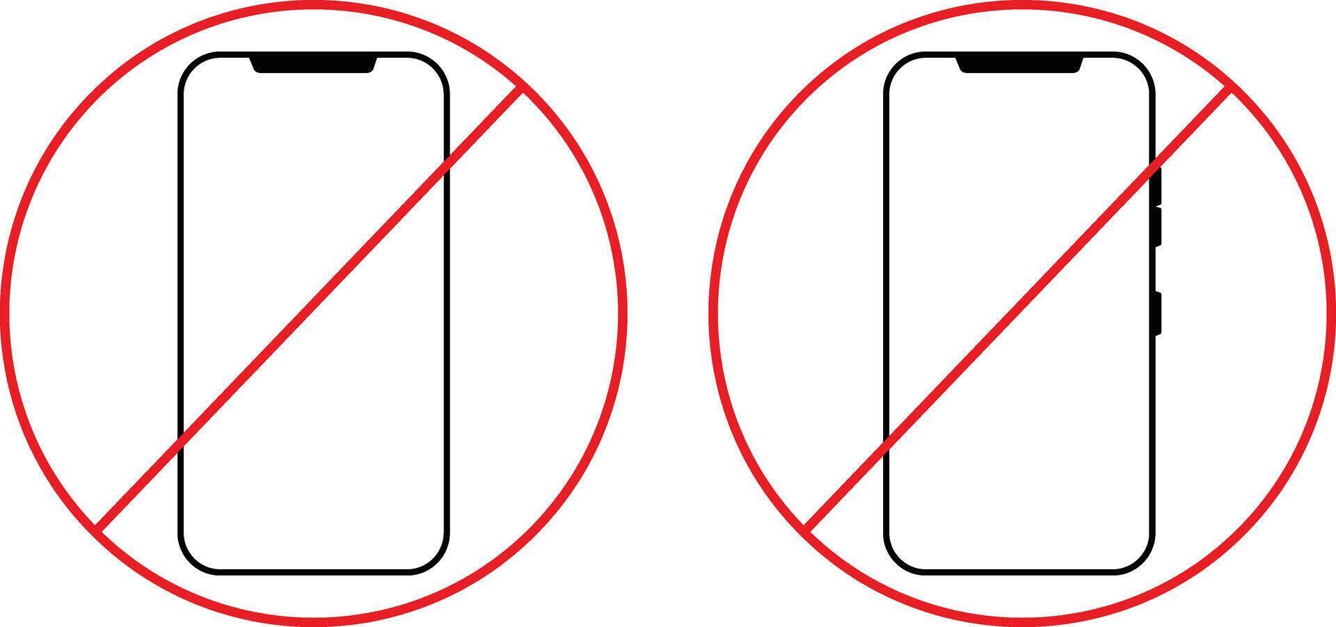 Warning sign no phone. Set of sign. Using smartphone prohibited. No Activated mobile phone vector