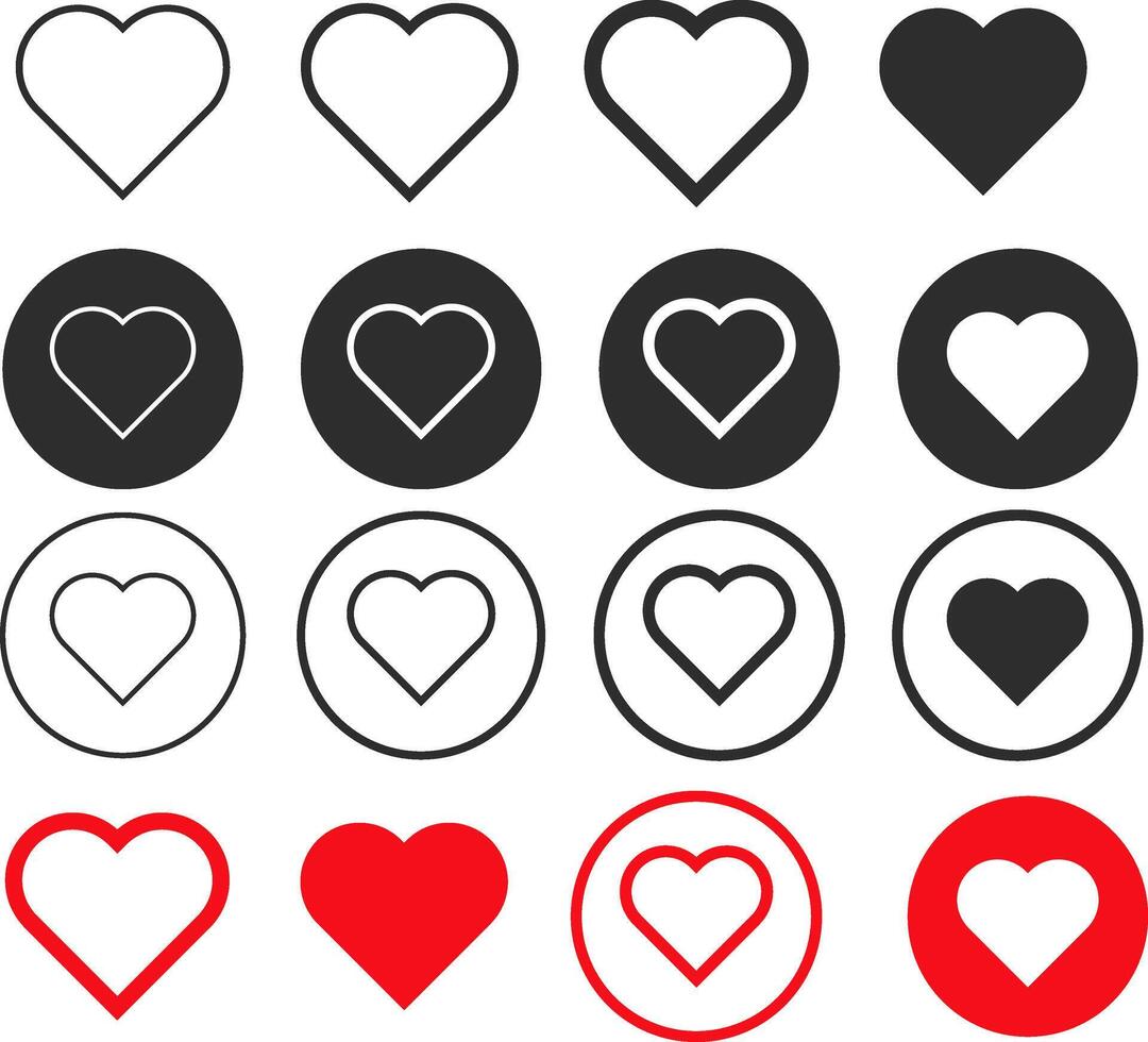 love heart or wishlist icon set. love symbols. valentine's day, love and romantic sign vector