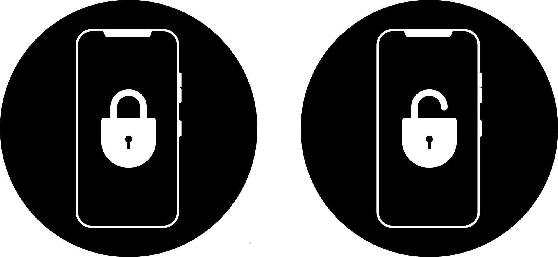 Lock and unlock on cellphone screen icon. Cellphone with padlock sign symbol vector