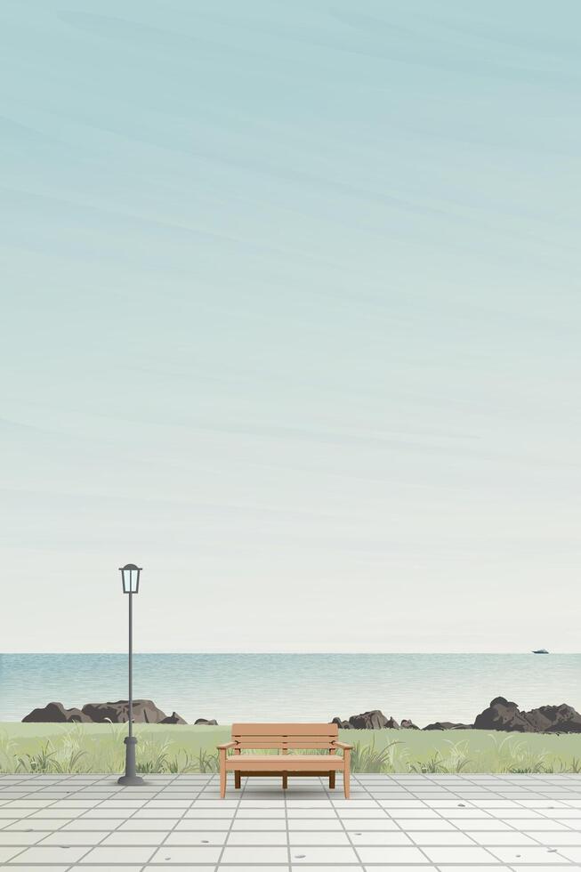 Public park at seaside have blue sky vertical background graphic illustration. vector