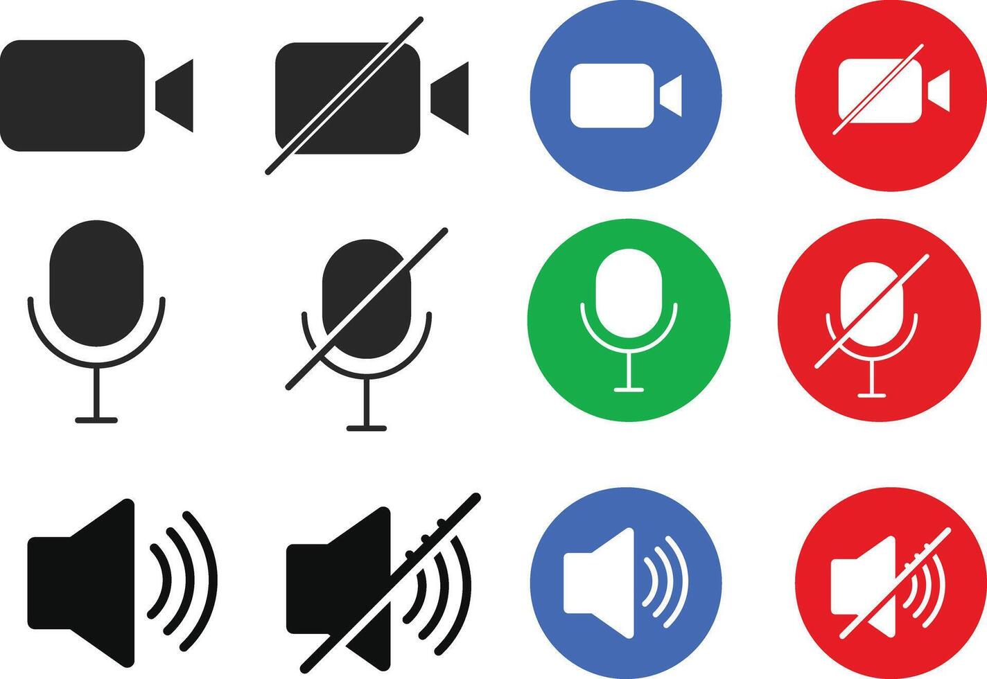 Set of Mute microphone and silent speaker icon. Multimedia icon symbol vector