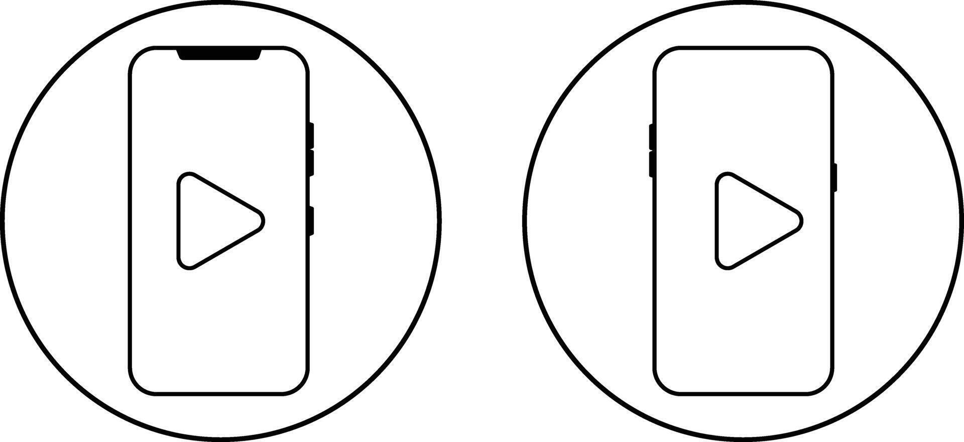 mobile phone screen with play button icon set. play button. application icons. play button electronic technology device vector