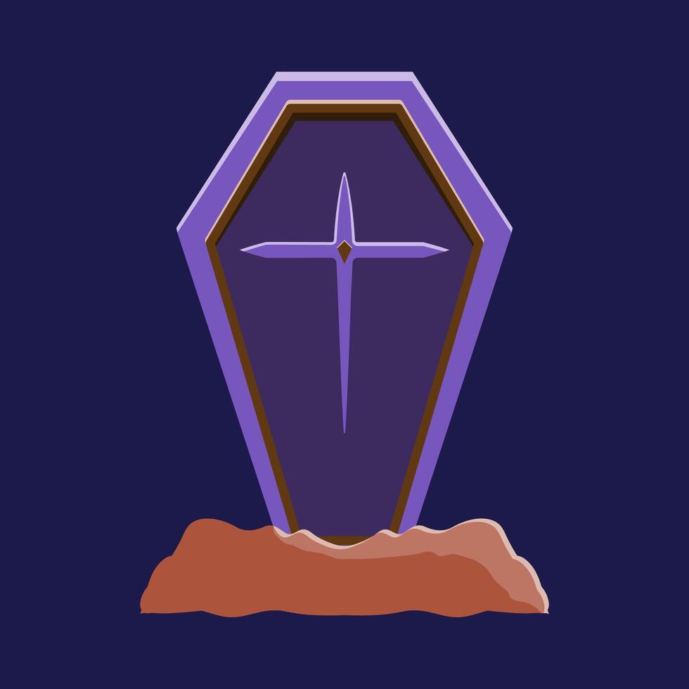 A purple coffin with a cross on it vector