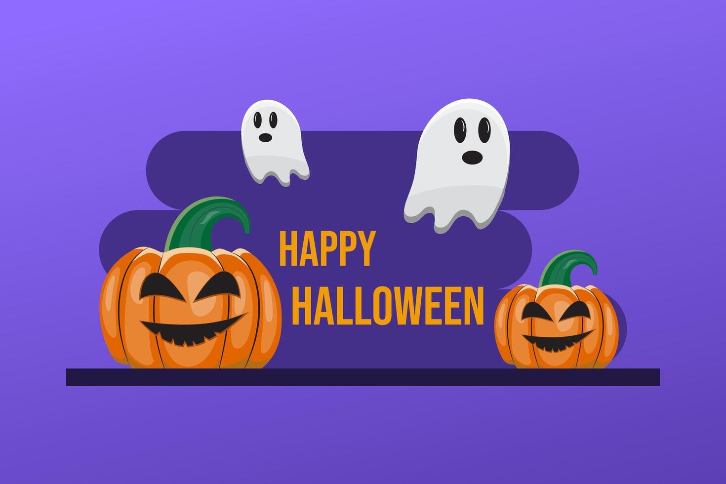 A Halloween sign with two ghosts and two pumpkins vector