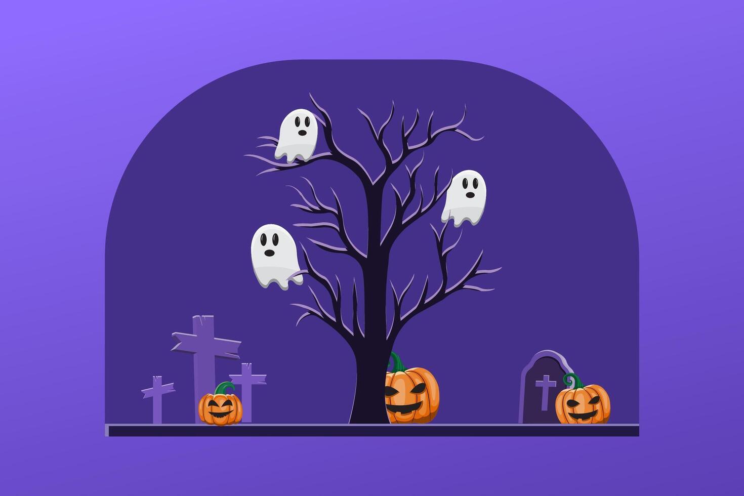 A Halloween themed image with ghosts and pumpkins vector