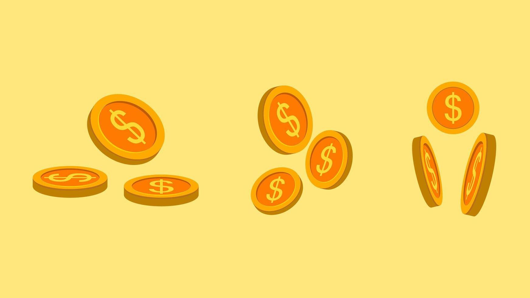 Three coins are shown in different positions, with one falling vector