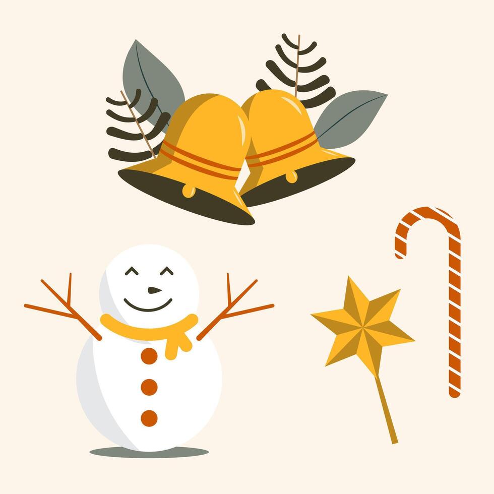 A snowman is smiling and holding a scarf. Clip art vector