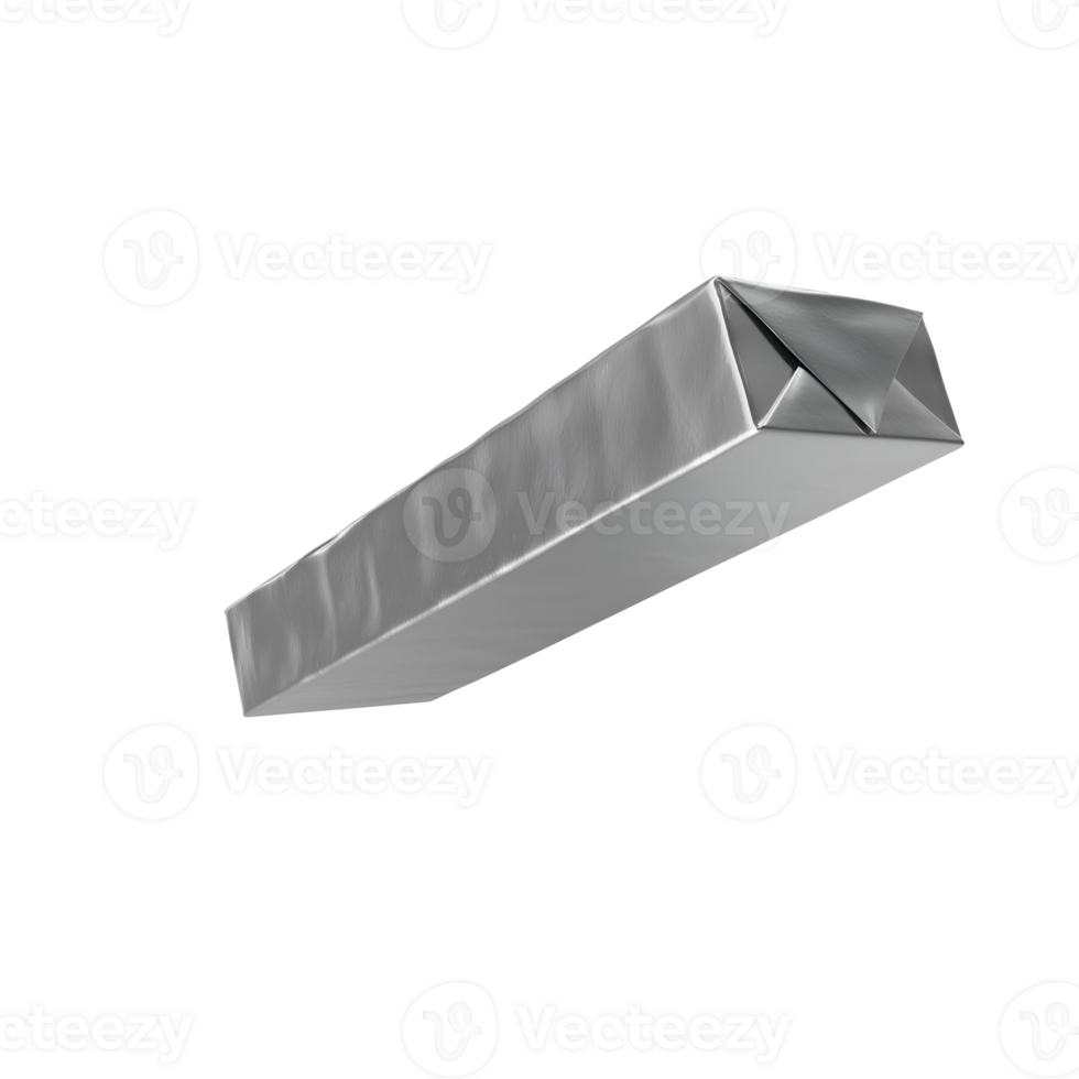 A metallic rectangular object with a pointed end, resembling a packaging or a container. png