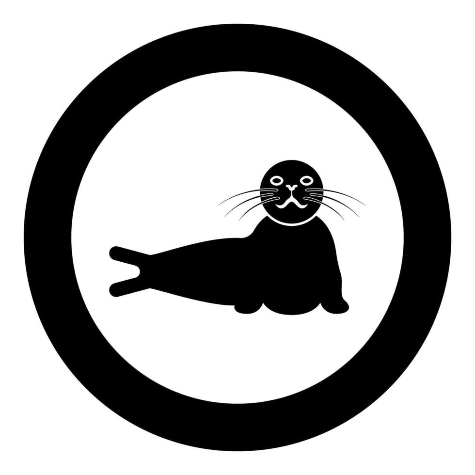 Seal lying icon in circle round black color illustration image solid outline style vector