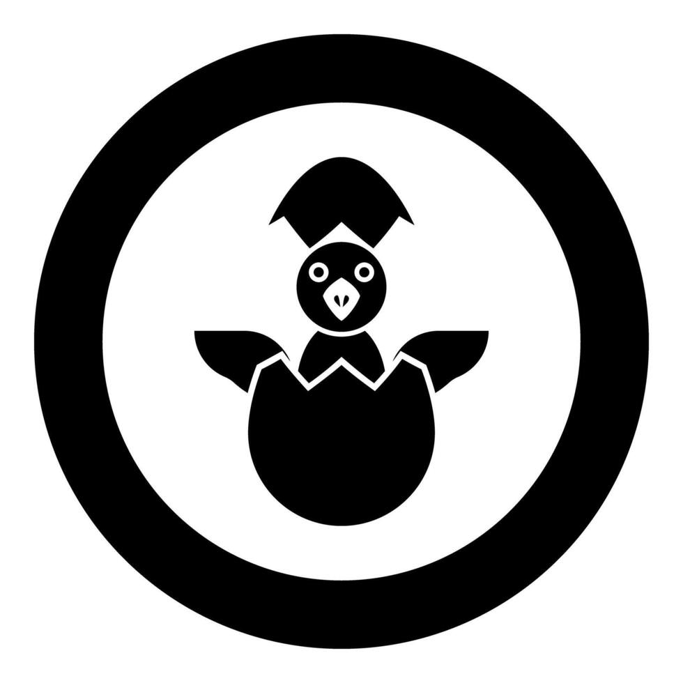 Chicks hatch from the egg baby bird cracked eggshell icon in circle round black color illustration image solid outline style vector