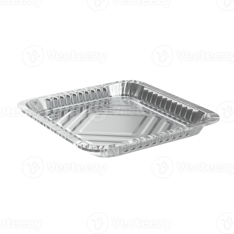 A shiny aluminum foil tray, square-shaped, typically used for cooking, baking, or serving food. png