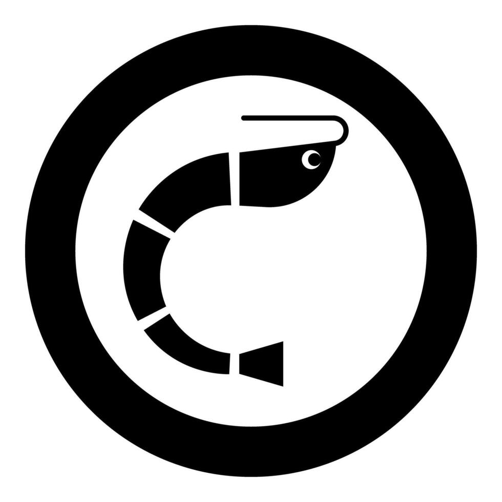Shrimp prawn tiger food icon in circle round black color illustration image solid outline style vector