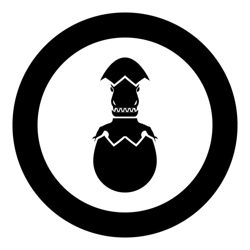 Evil dinosaur hatch from egg cracked eggshell icon in circle round black color illustration image solid outline style vector