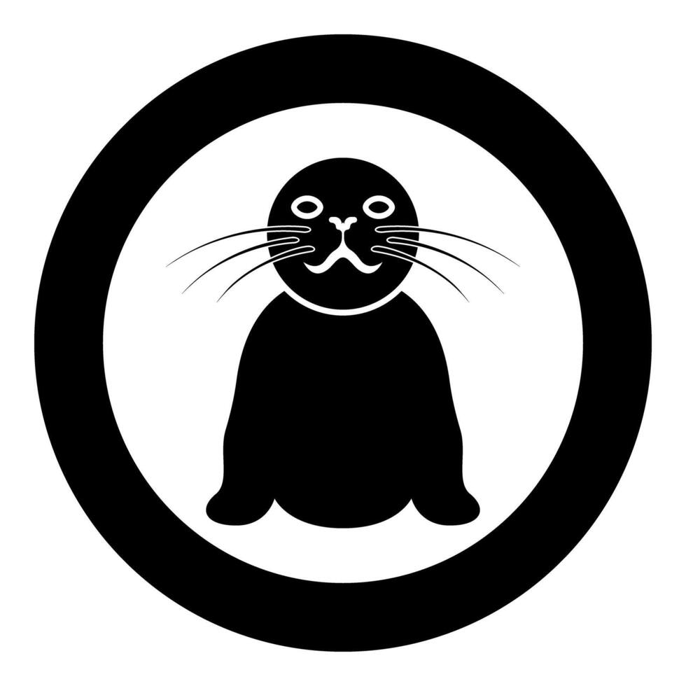 Seal icon in circle round black color illustration image solid outline style vector