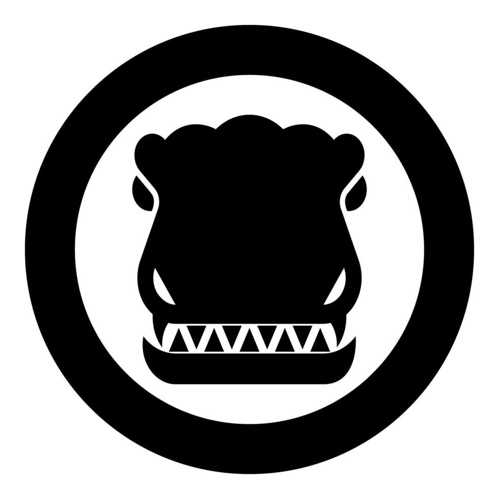 Head dinosaur dragon icon in circle round black color illustration image solid outline style vector
