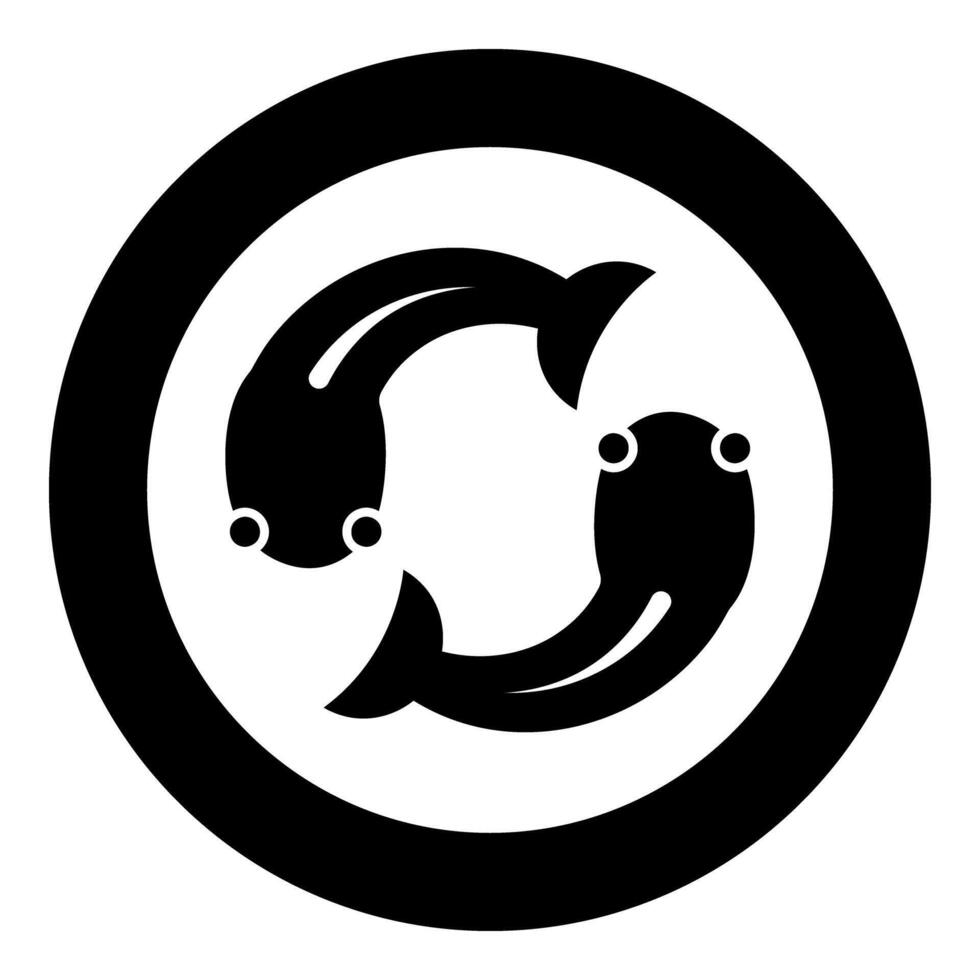 Fish goby two moves in circle icon in circle round black color illustration image solid outline style vector
