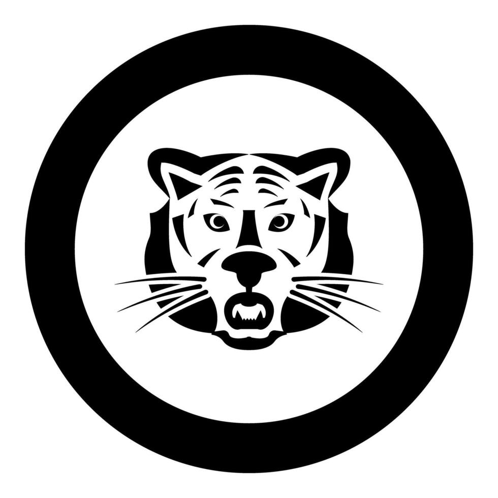 Tiger head icon in circle round black color illustration image solid outline style vector